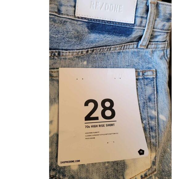 RE/DONE 70's High Rise Splashed Bleached Effect Denim Shorts Size 28 NEW - Picture 5 of 11